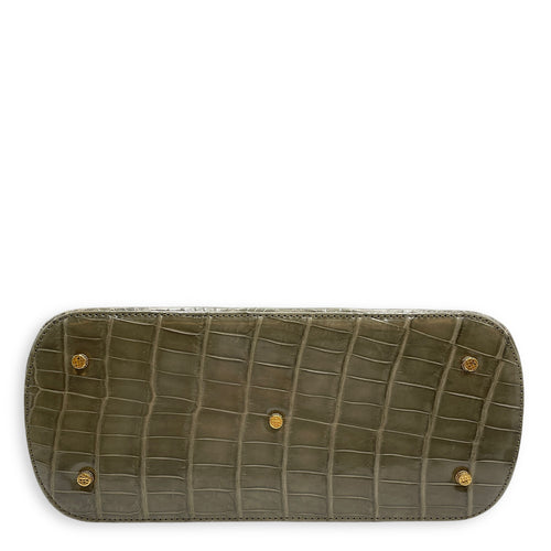 Crocodile 29cm Green Top Handle Bag, Gold hardware