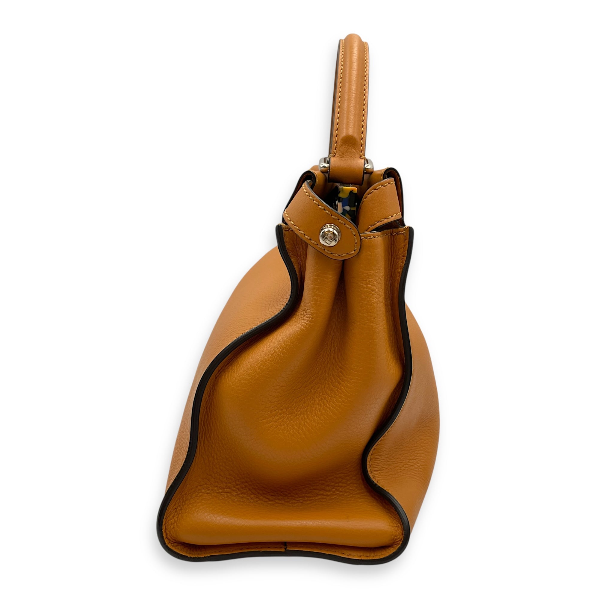 Peekaboo Medium Yellow Shoulder Bag in Calfskin, Silver hardware