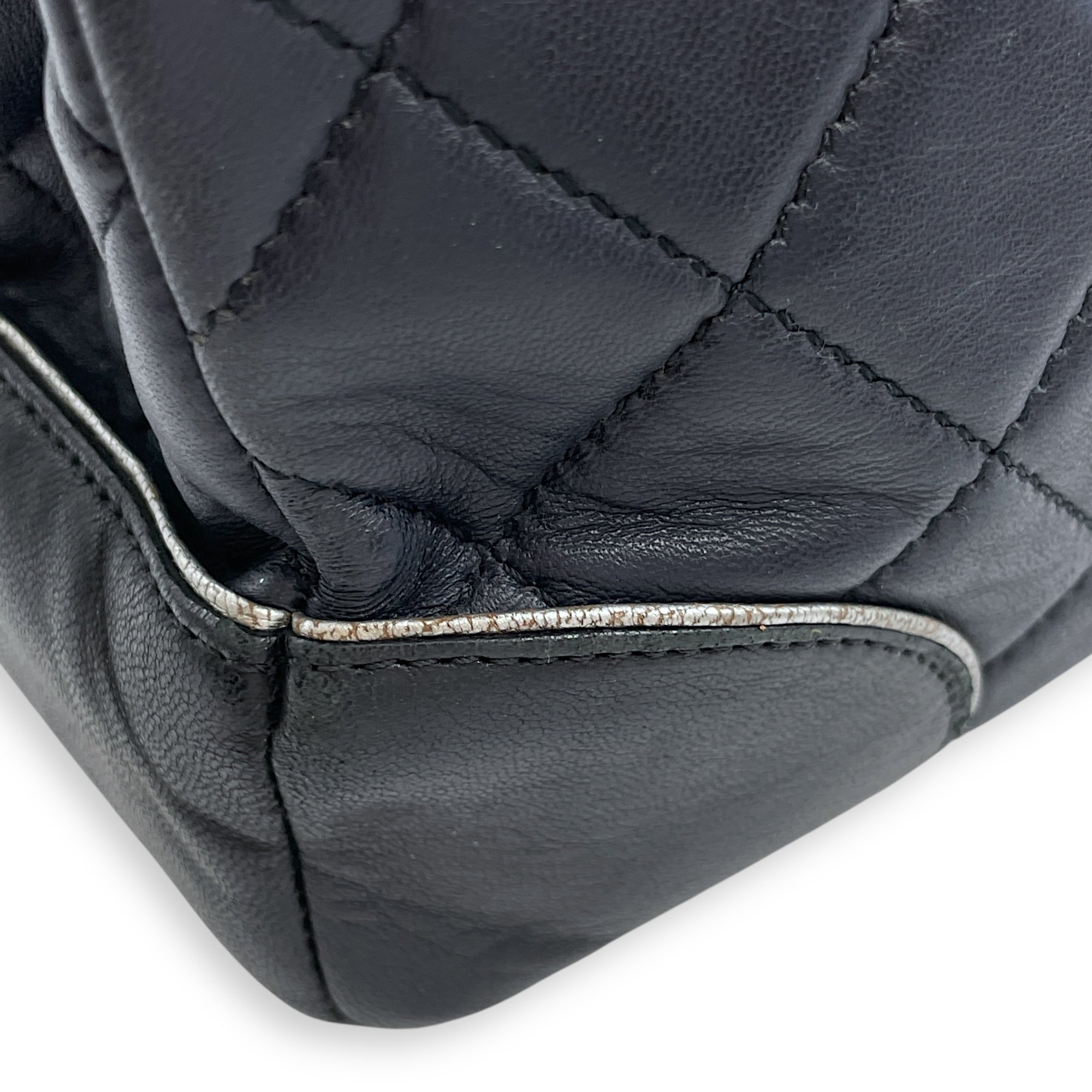 Tyrolean Paris Salzburg Single Large Black/Blue Flap Bag in Lambskin, Silver hardware