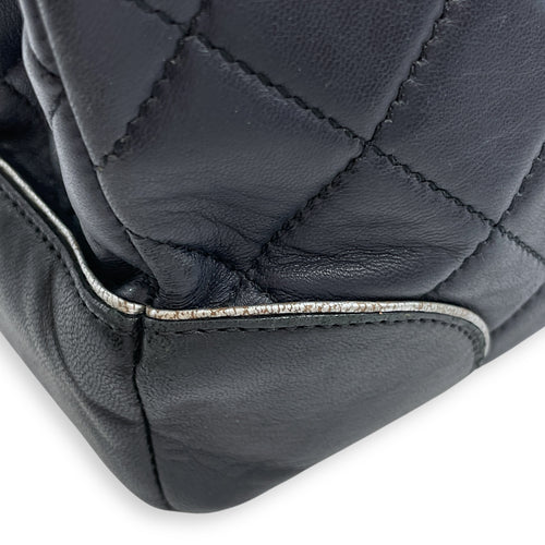 Tyrolean Paris Salzburg Single Large Black/Blue Flap Bag in Lambskin, Silver hardware