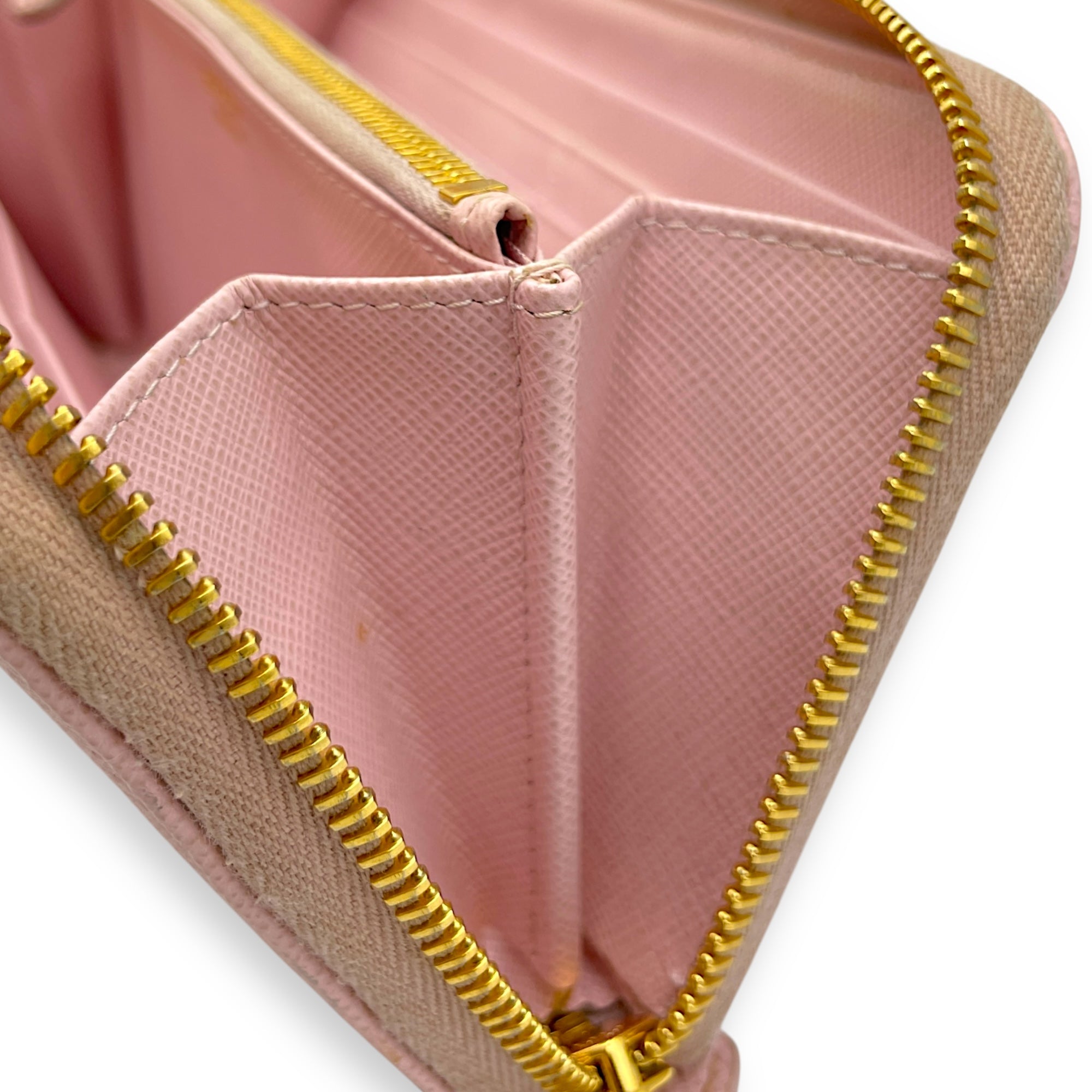 Zippy Long Pale Pink Wallet in Saffiano Leather, Gold hardware