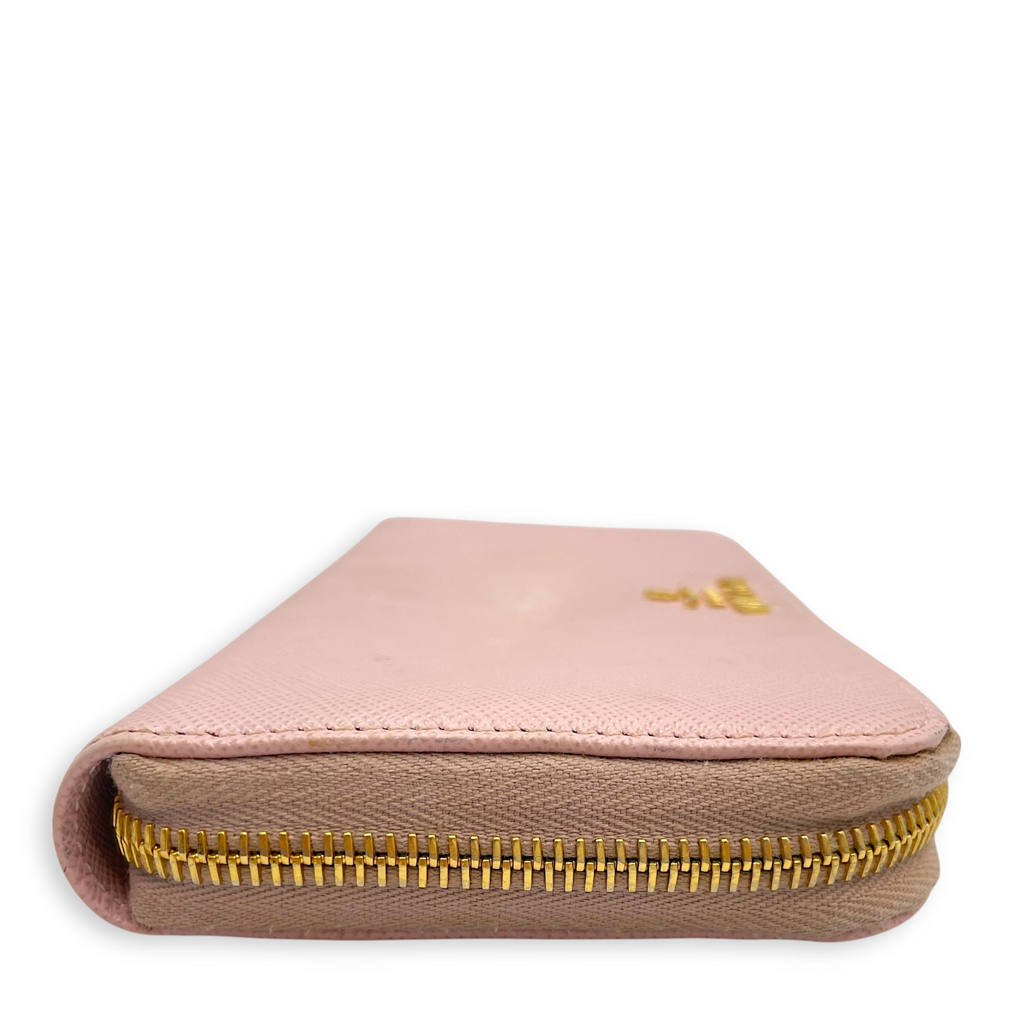Zippy Long Pale Pink Wallet in Saffiano Leather, Gold hardware