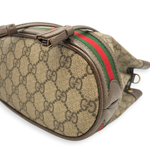 Ophidia Small Brown Bucket Bag in Canvas, Gold hardware