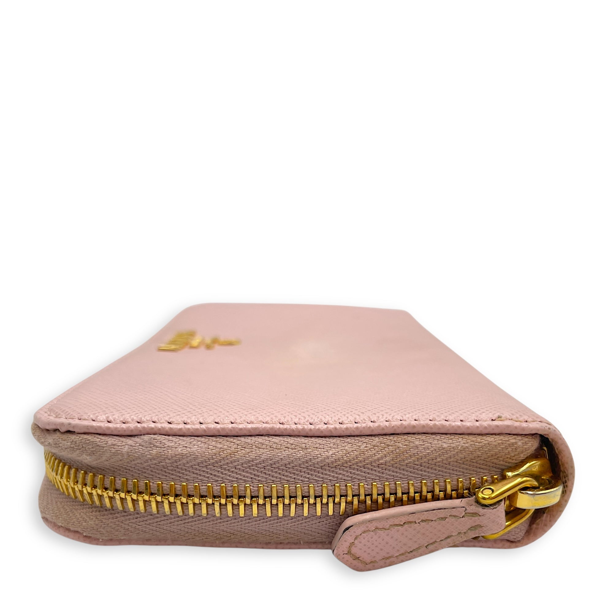 Zippy Long Pale Pink Wallet in Saffiano Leather, Gold hardware