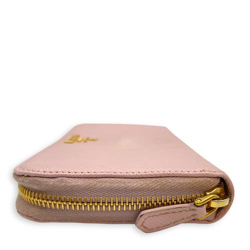 Zippy Long Pale Pink Wallet in Saffiano Leather, Gold hardware