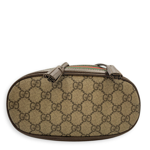 Ophidia Small Brown Bucket Bag in Canvas, Gold hardware