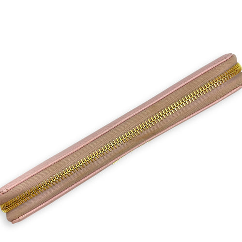 Zippy Long Pale Pink Wallet in Saffiano Leather, Gold hardware