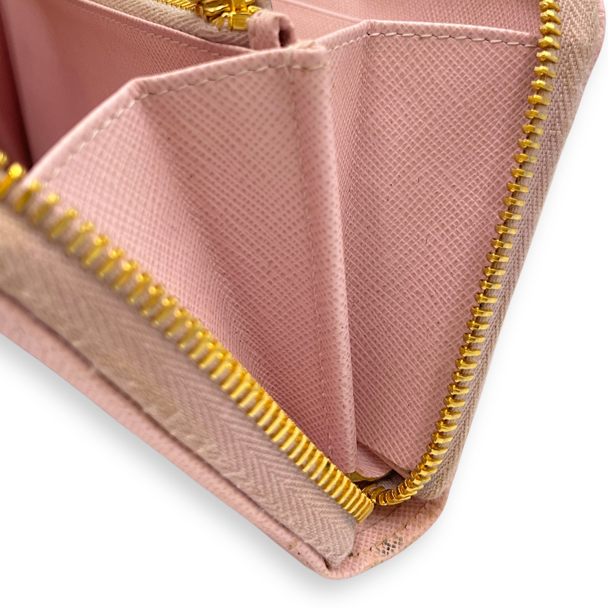 Zippy Long Pale Pink Wallet in Saffiano Leather, Gold hardware