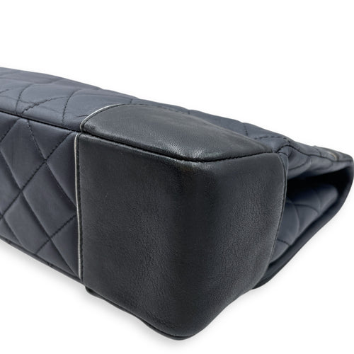 Tyrolean Paris Salzburg Single Large Black/Blue Flap Bag in Lambskin, Silver hardware