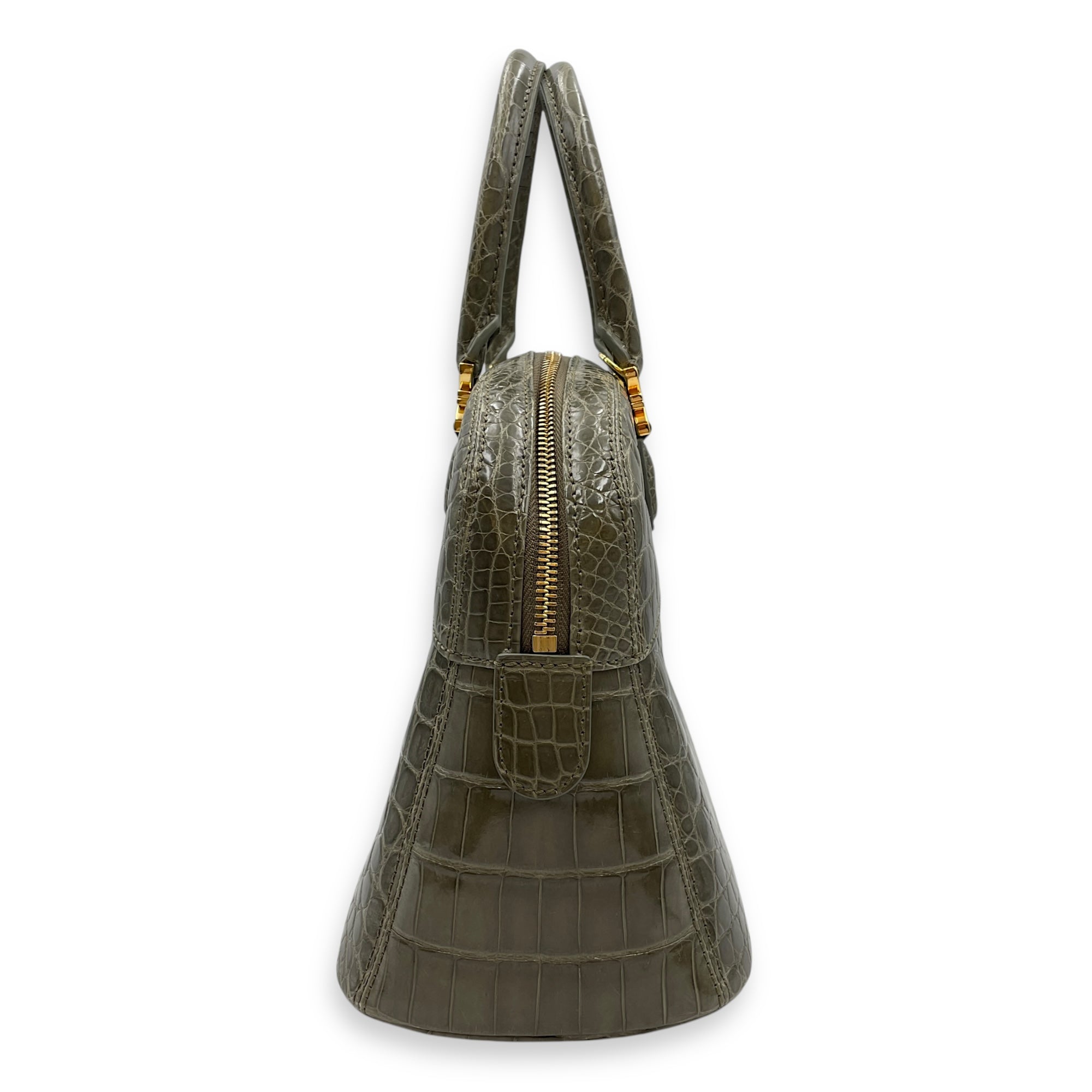 Crocodile 29cm Green Top Handle Bag, Gold hardware