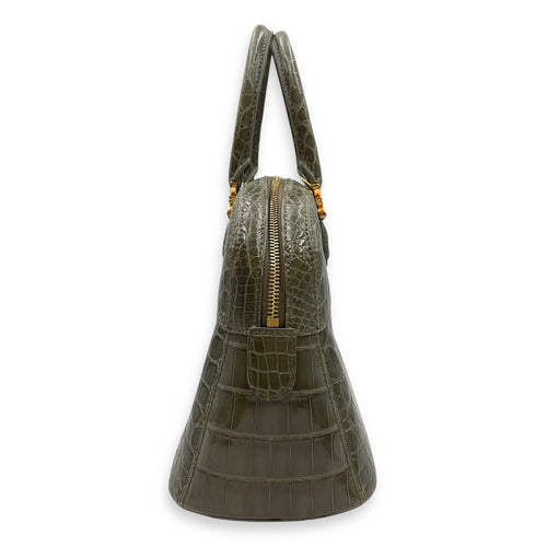 Crocodile 29cm Green Top Handle Bag, Gold hardware