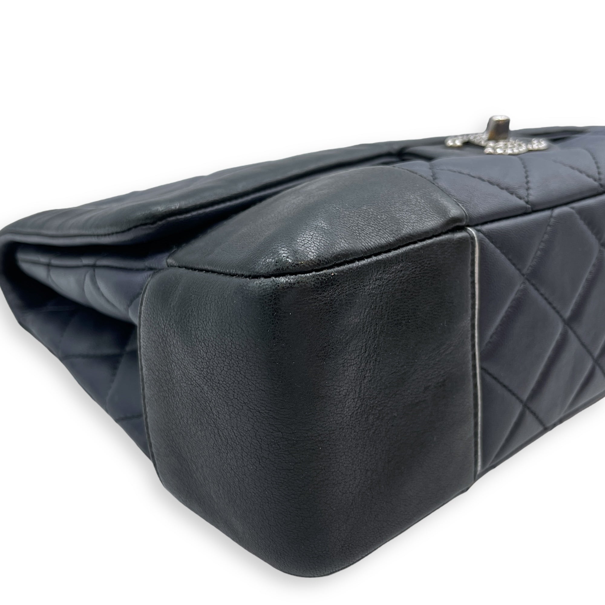 Tyrolean Paris Salzburg Single Large Black/Blue Flap Bag in Lambskin, Silver hardware