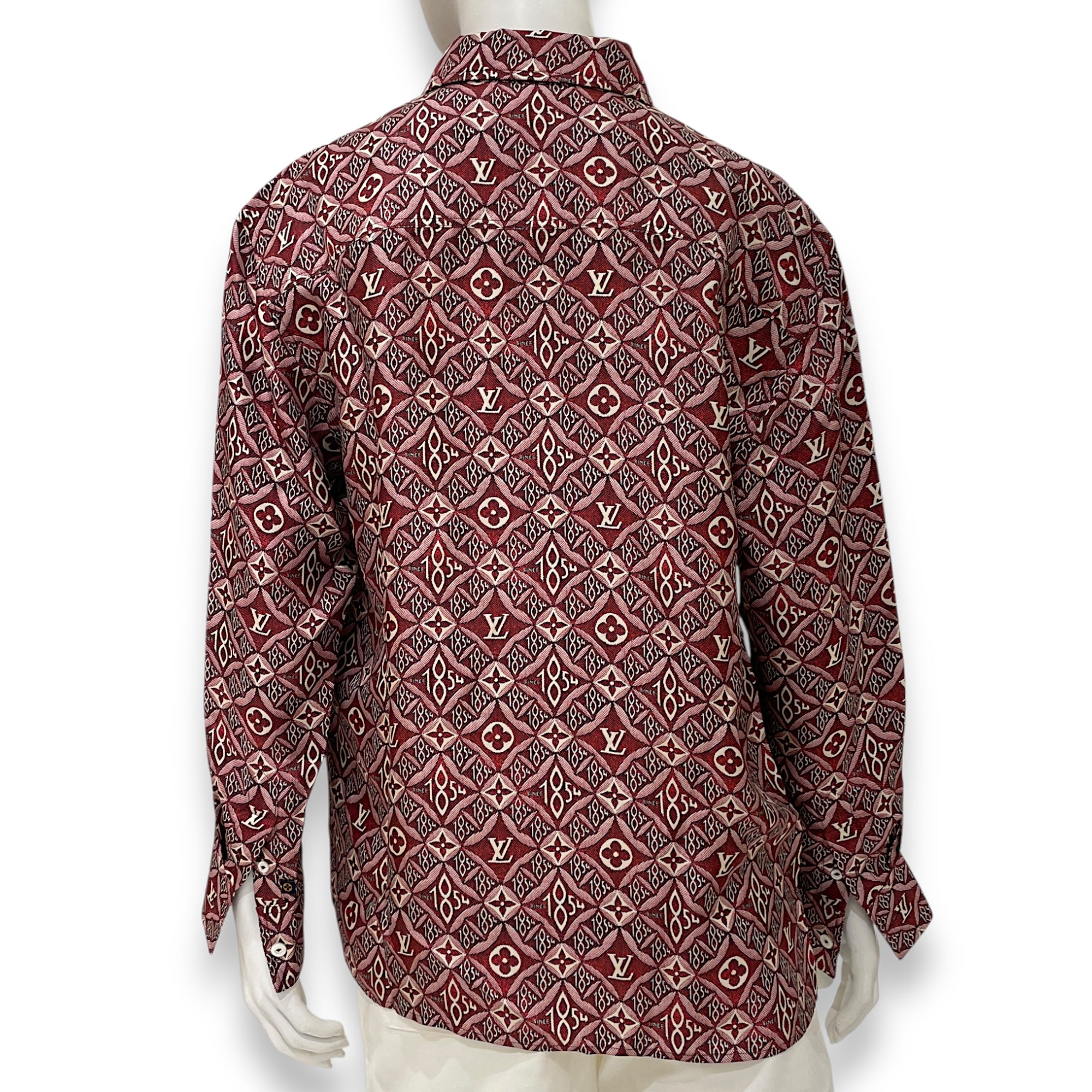 Monogram Long Sleeve Shirt 38 Red Ready-To-Wear in Silk