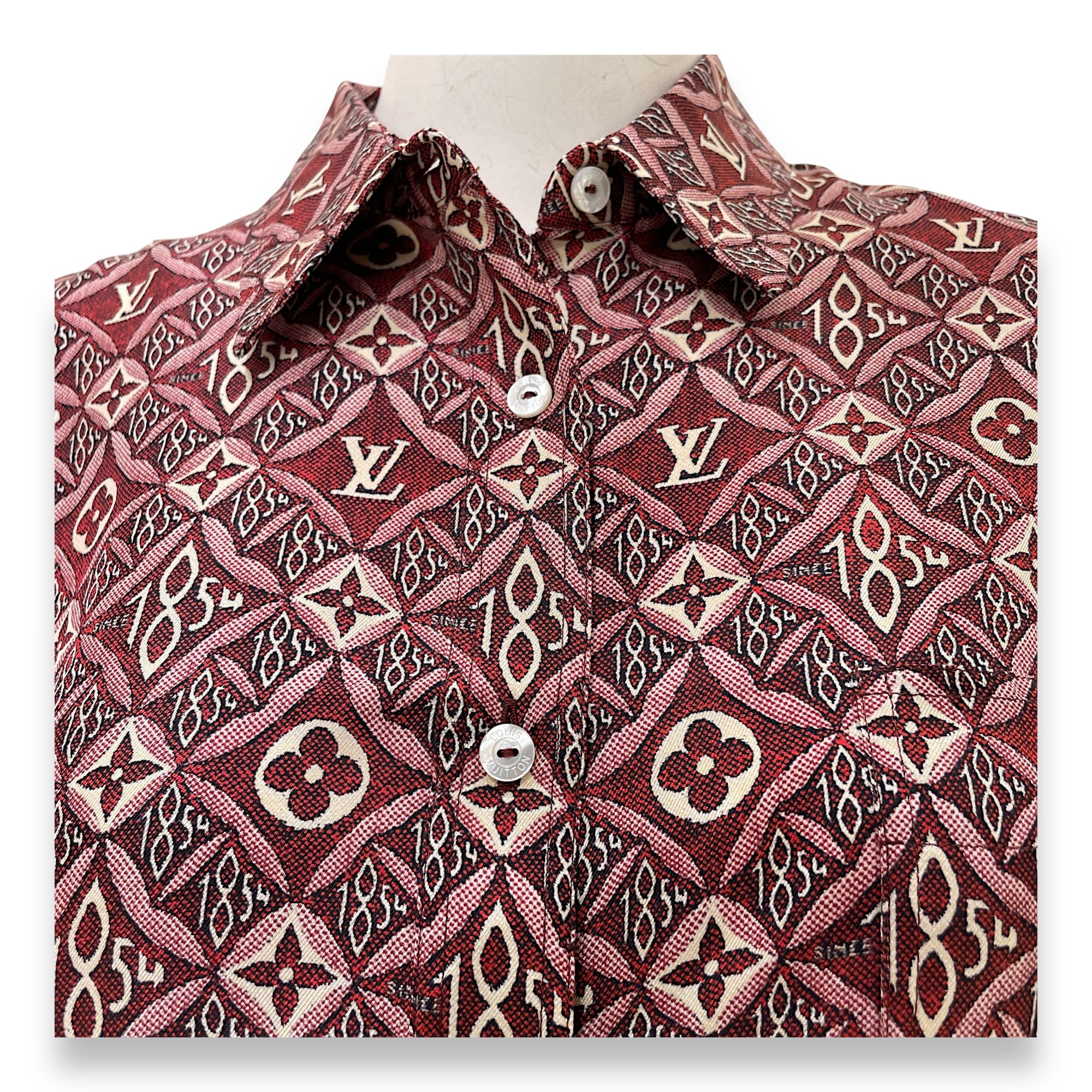 Monogram Long Sleeve Shirt 38 Red Ready-To-Wear in Silk