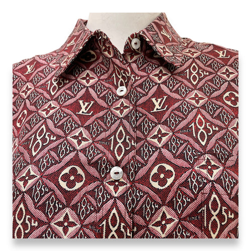 Monogram Long Sleeve Shirt 38 Red Ready-To-Wear in Silk