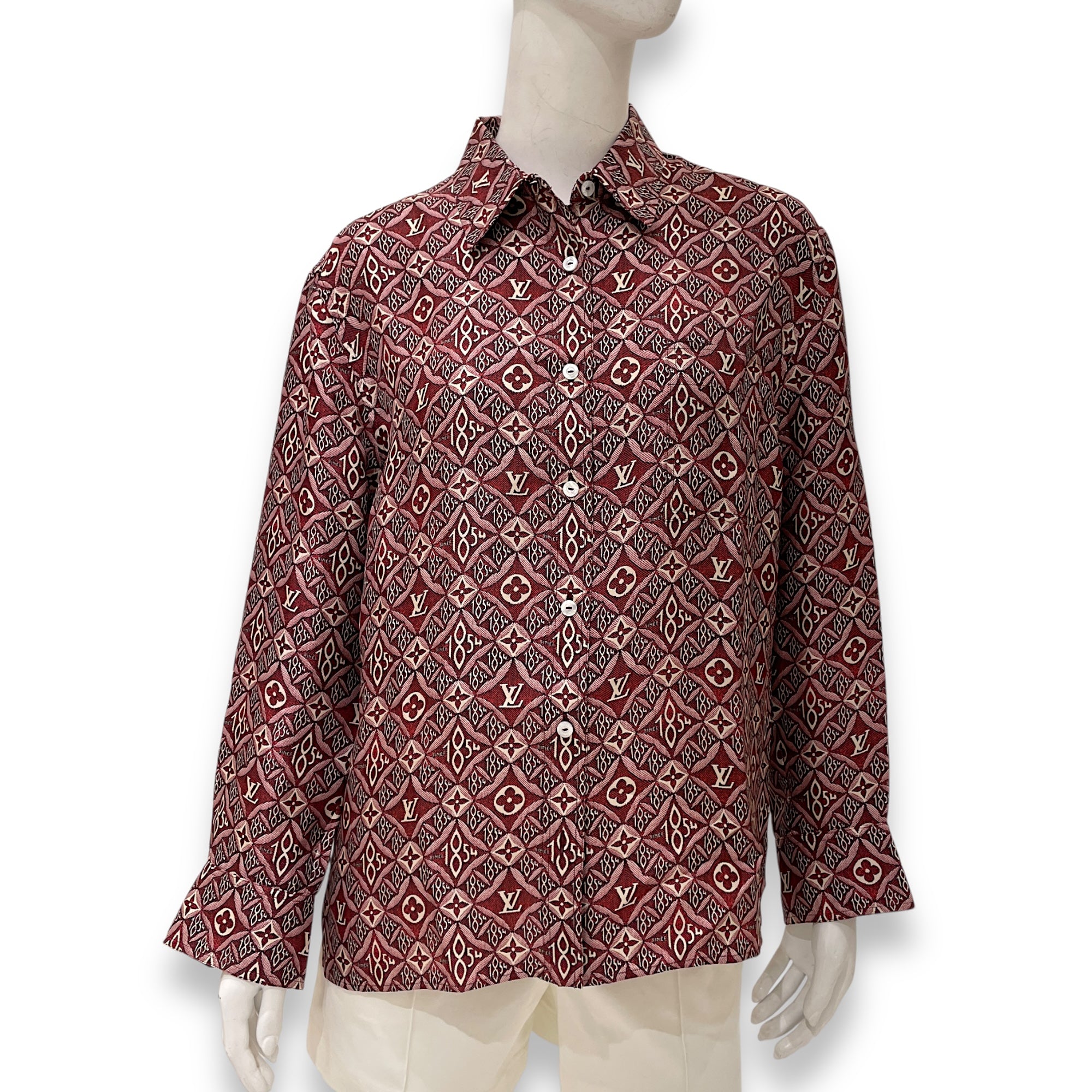 Monogram Long Sleeve Shirt 38 Red Ready-To-Wear in Silk