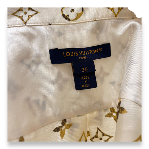 Monogram Zip Up Long Sleeve Shirt 36 Cream Ready-To-Wear in Silk