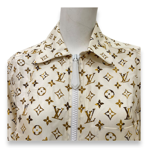 Monogram Zip Up Long Sleeve Shirt 36 Cream Ready-To-Wear in Silk
