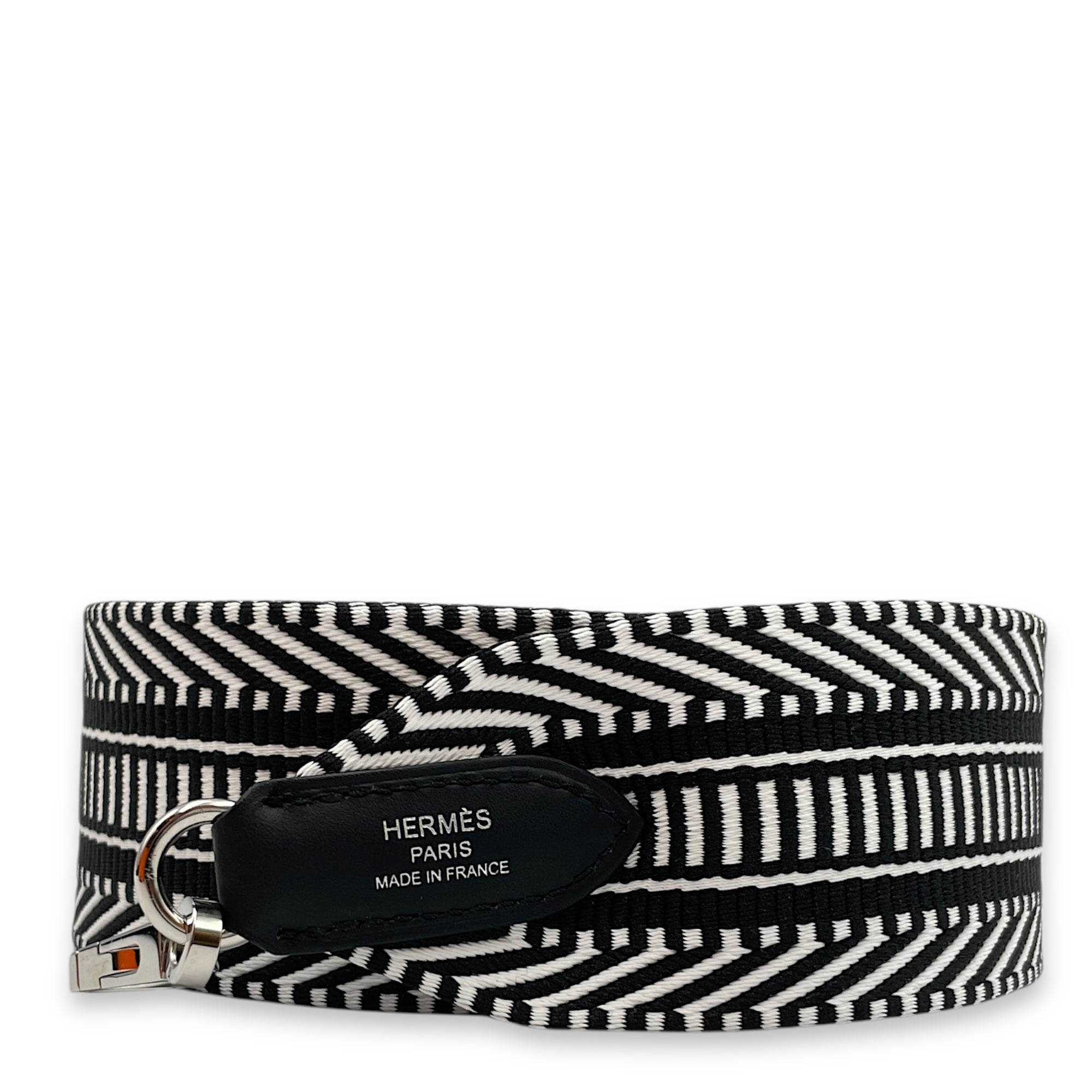 Sangle Cavale 50mm x 105cm Black Strap in Swift, Palladium hardware