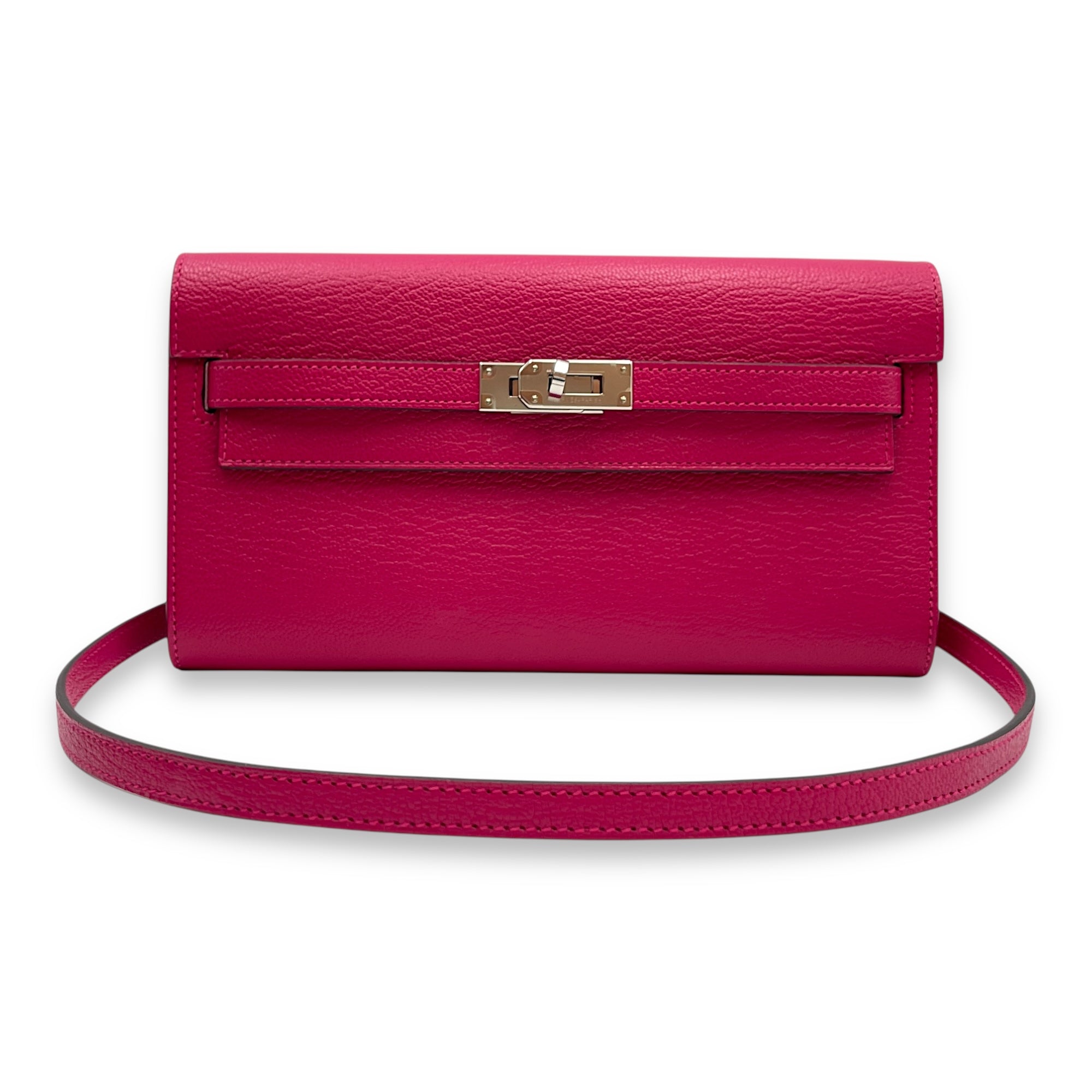 Kelly To Go Rose Mexico Crossbody Bag in Chevre Mysore, Palladium hardware
