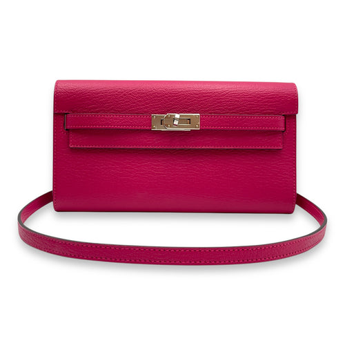 Kelly To Go Rose Mexico Crossbody Bag in Chevre Mysore, Palladium hardware