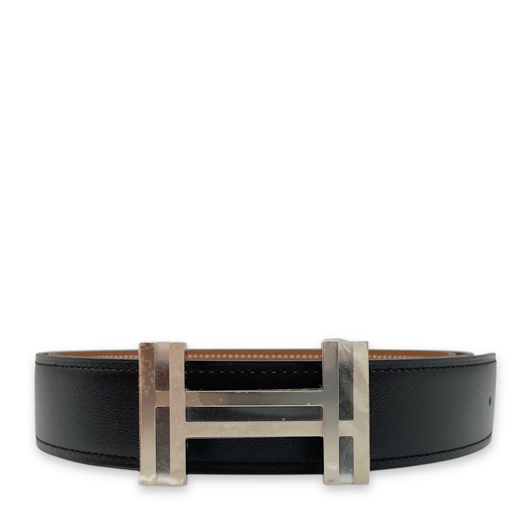 H Au Carre 32mm x 90cm Black/Gold Belt Kit in Box/Togo, Palladium hardware