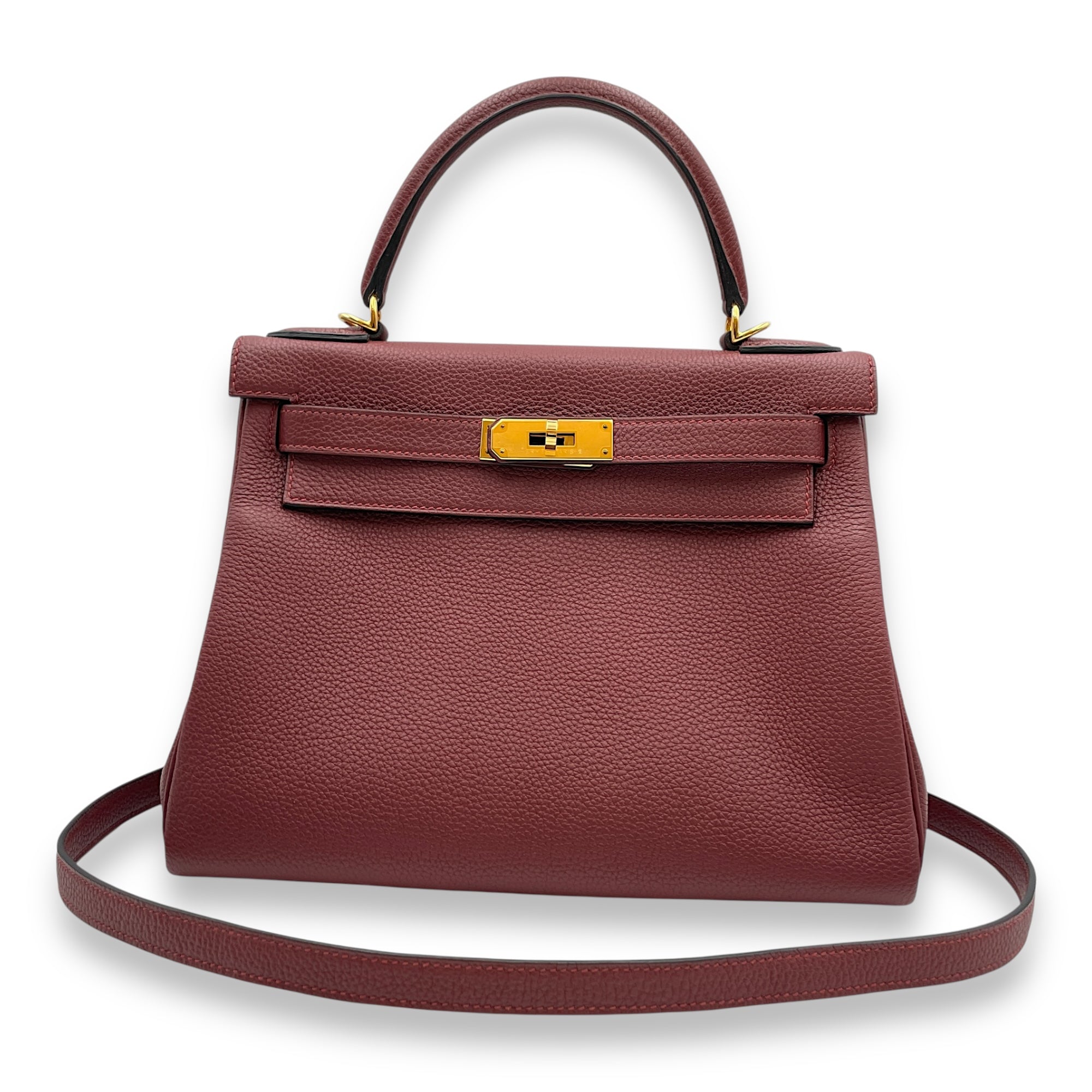Kelly 28 Rouge H in Togo, Gold hardware