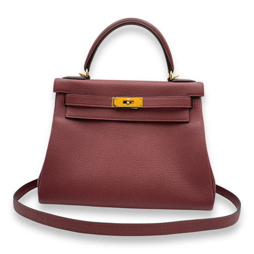 Kelly 28 Rouge H in Togo, Gold hardware