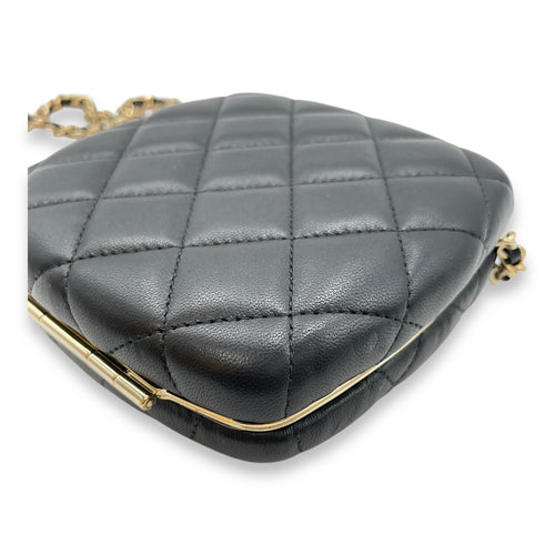 Quilted Compact  Black Vanity Bag in Lambskin Gold hardware
