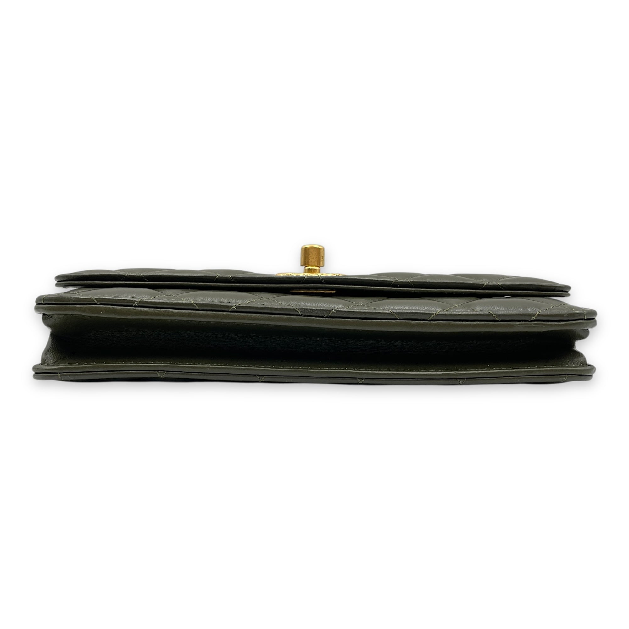 CC Quilted Olive Green Wallet on Chain in Lambskin, Gold hardware