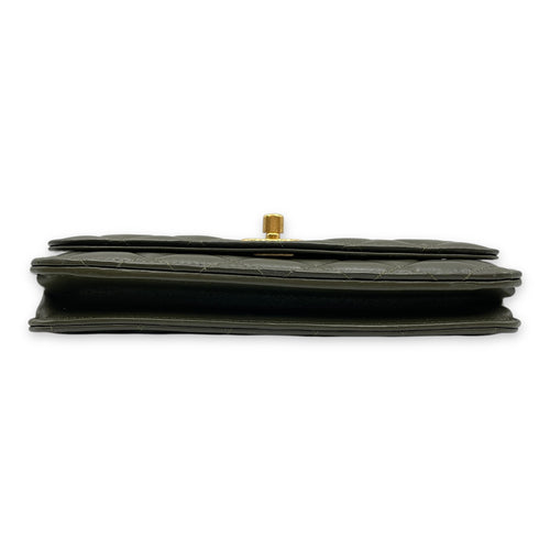 CC Quilted Olive Green Wallet on Chain in Lambskin, Gold hardware