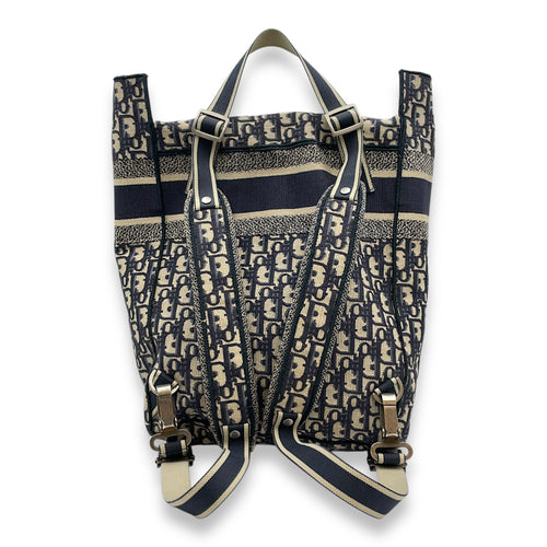 Oblique Blue Backpack in Canvas, Silver hardware