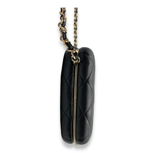 Quilted Compact Black Vanity Bag in Lambskin, Gold hardware