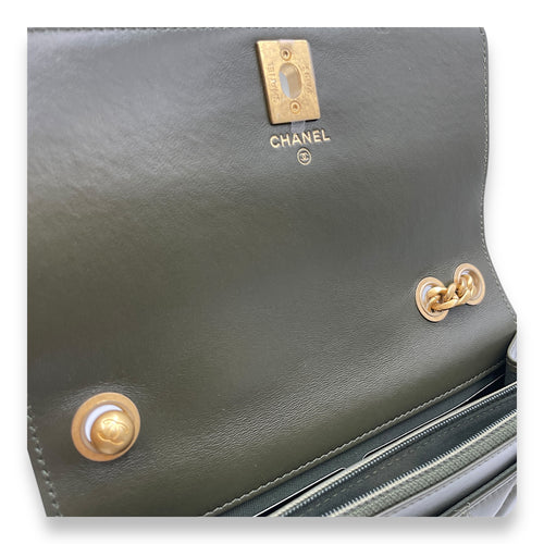 CC Quilted Olive Green Wallet on Chain in Lambskin, Gold hardware