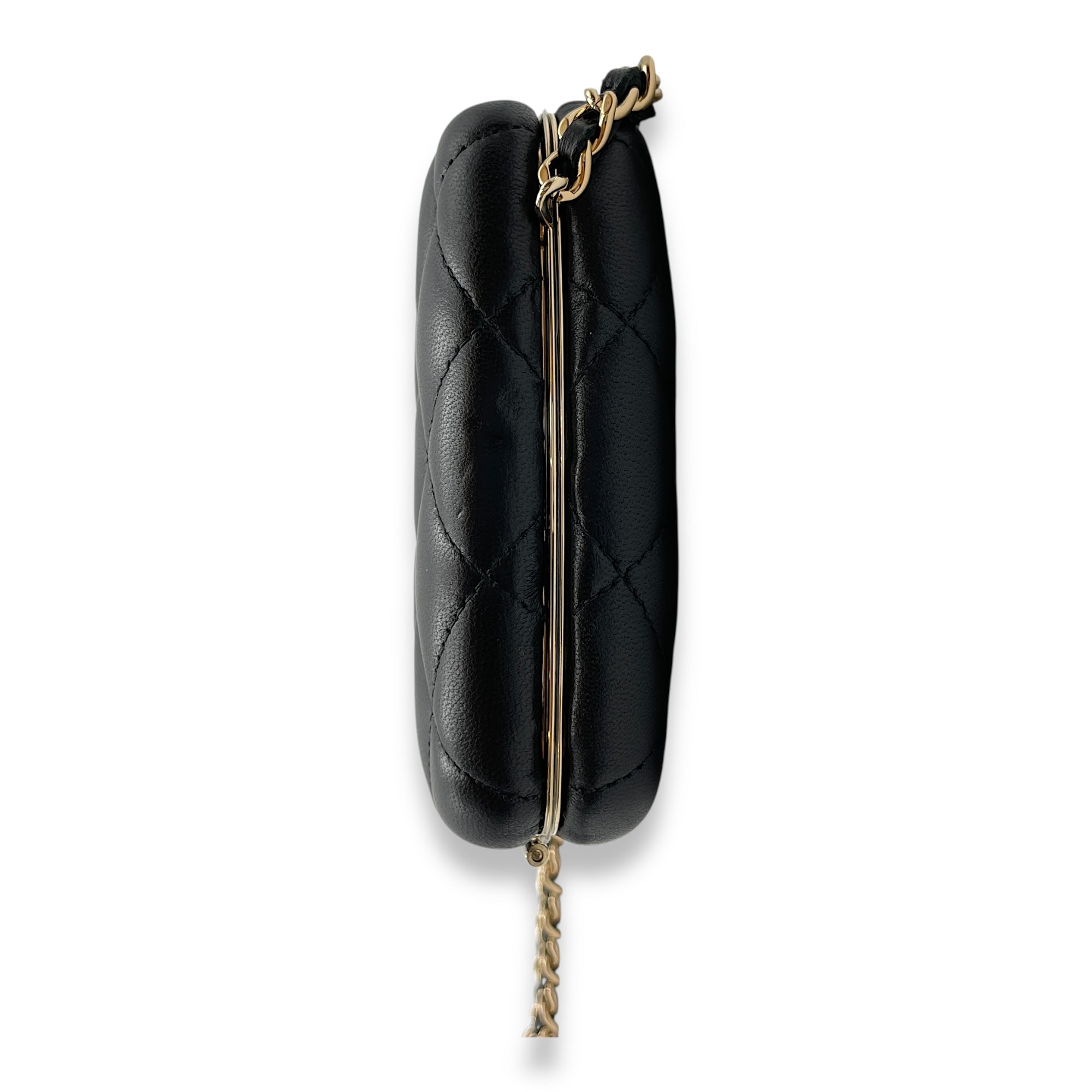 Quilted Compact  Black Vanity Bag in Lambskin Gold hardware