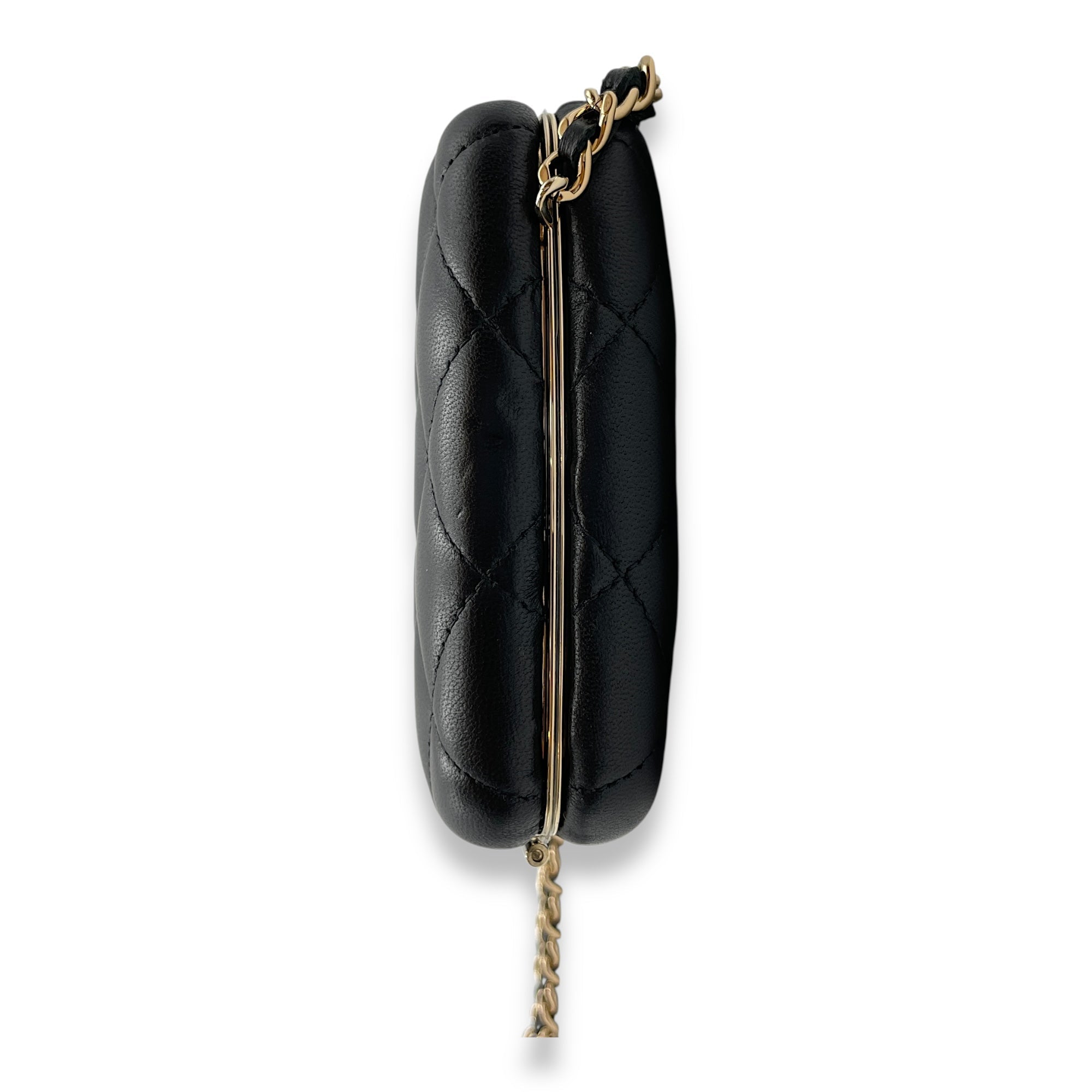 Quilted Compact  Black Vanity Bag in Lambskin Gold hardware CL2509-15463 4