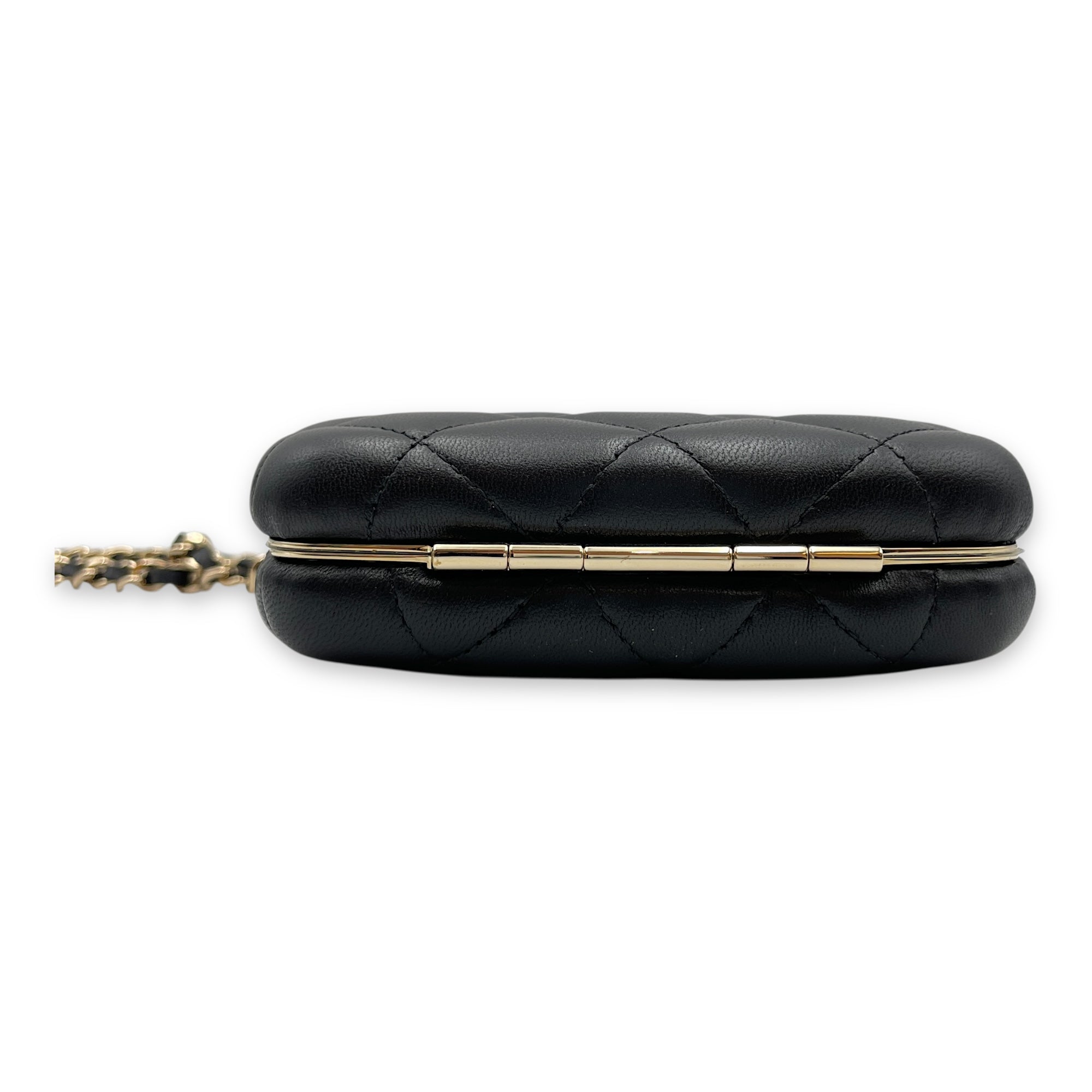 Quilted Compact  Black Vanity Bag in Lambskin Gold hardware