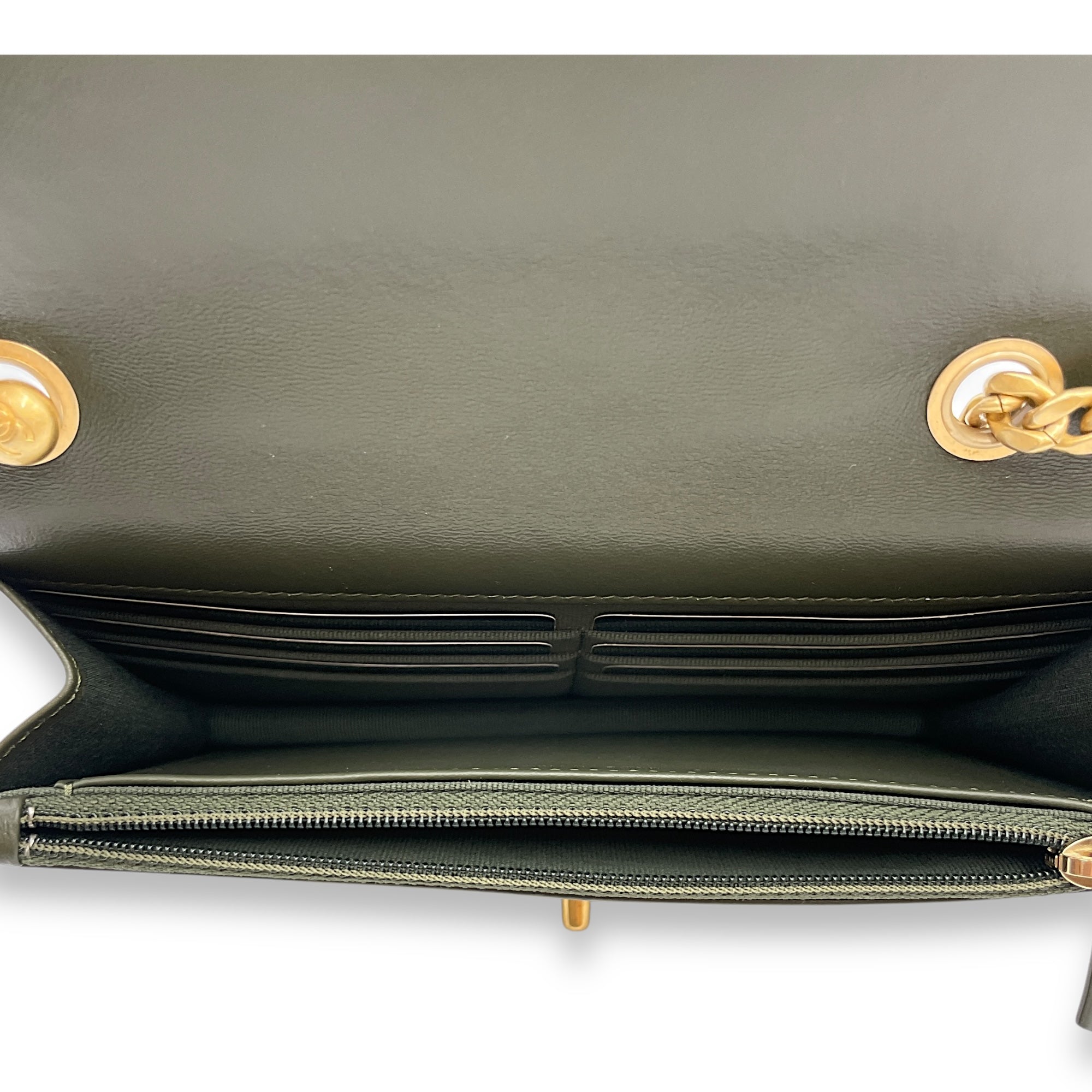 CC Quilted Olive Green Wallet on Chain in Lambskin, Gold hardware