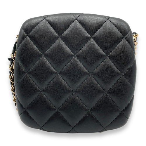Quilted Compact  Black Vanity Bag in Lambskin Gold hardware