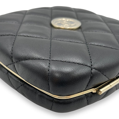 Quilted Compact  Black Vanity Bag in Lambskin Gold hardware