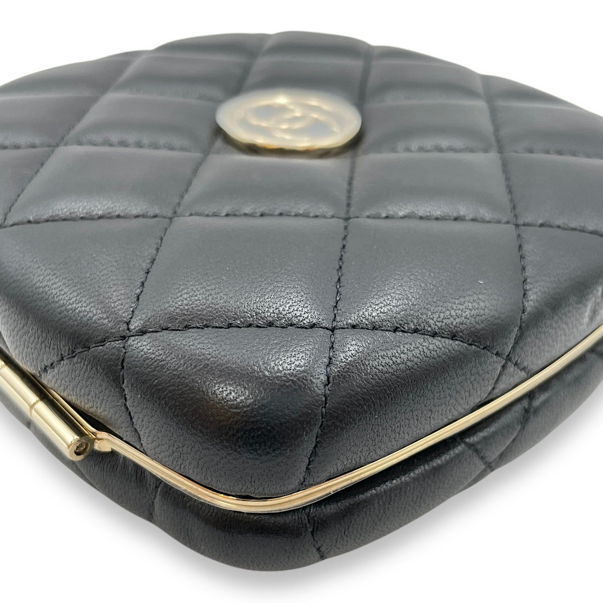 Quilted Compact Black Vanity Bag in Lambskin, Gold hardware