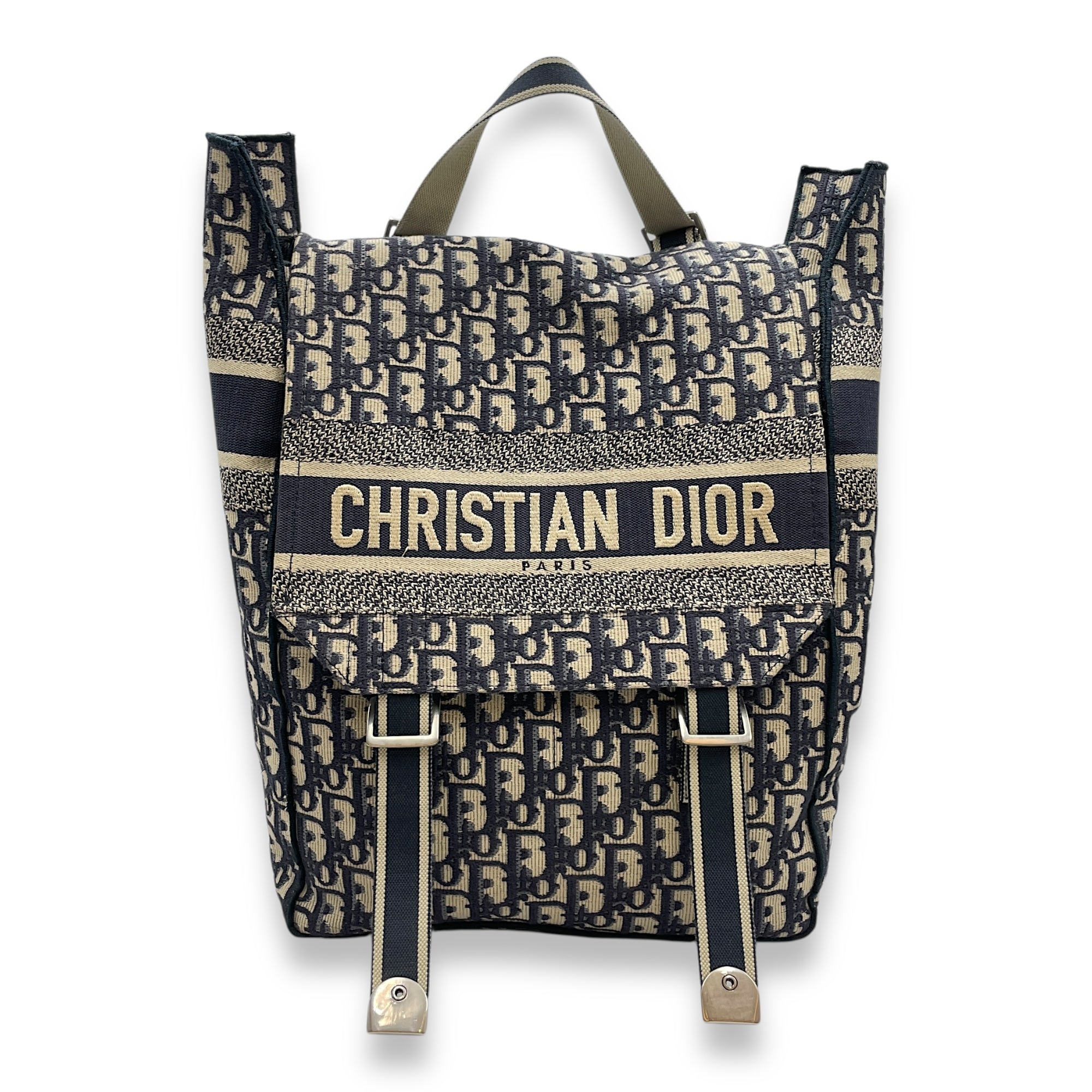 Oblique Blue Backpack in Canvas, Silver hardware