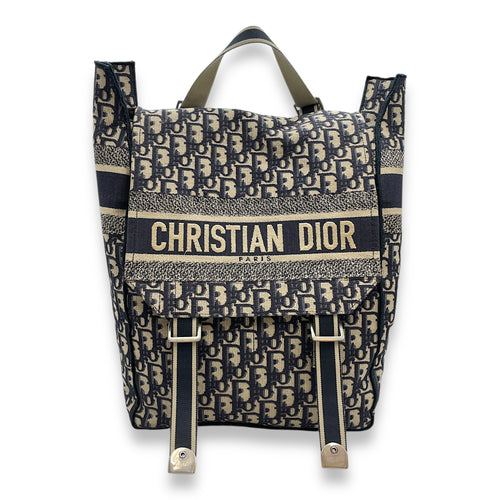 Oblique Blue Backpack in Canvas, Silver hardware