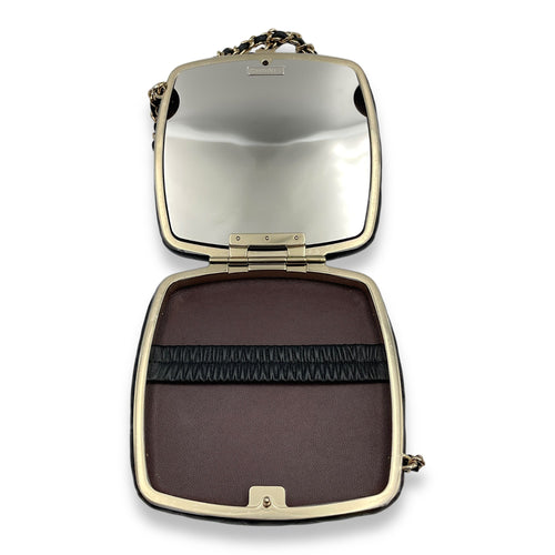 Quilted Compact  Black Vanity Bag in Lambskin Gold hardware