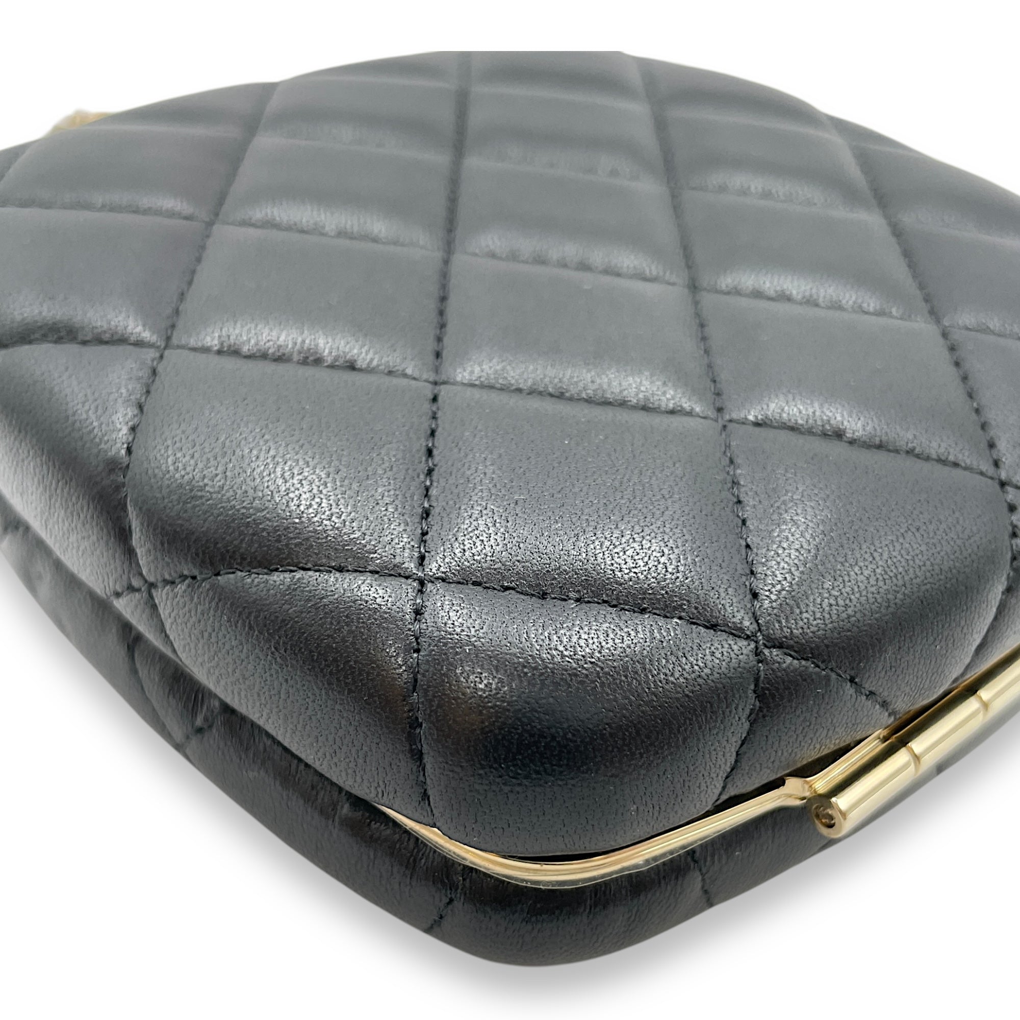 Quilted Compact  Black Vanity Bag in Lambskin Gold hardware
