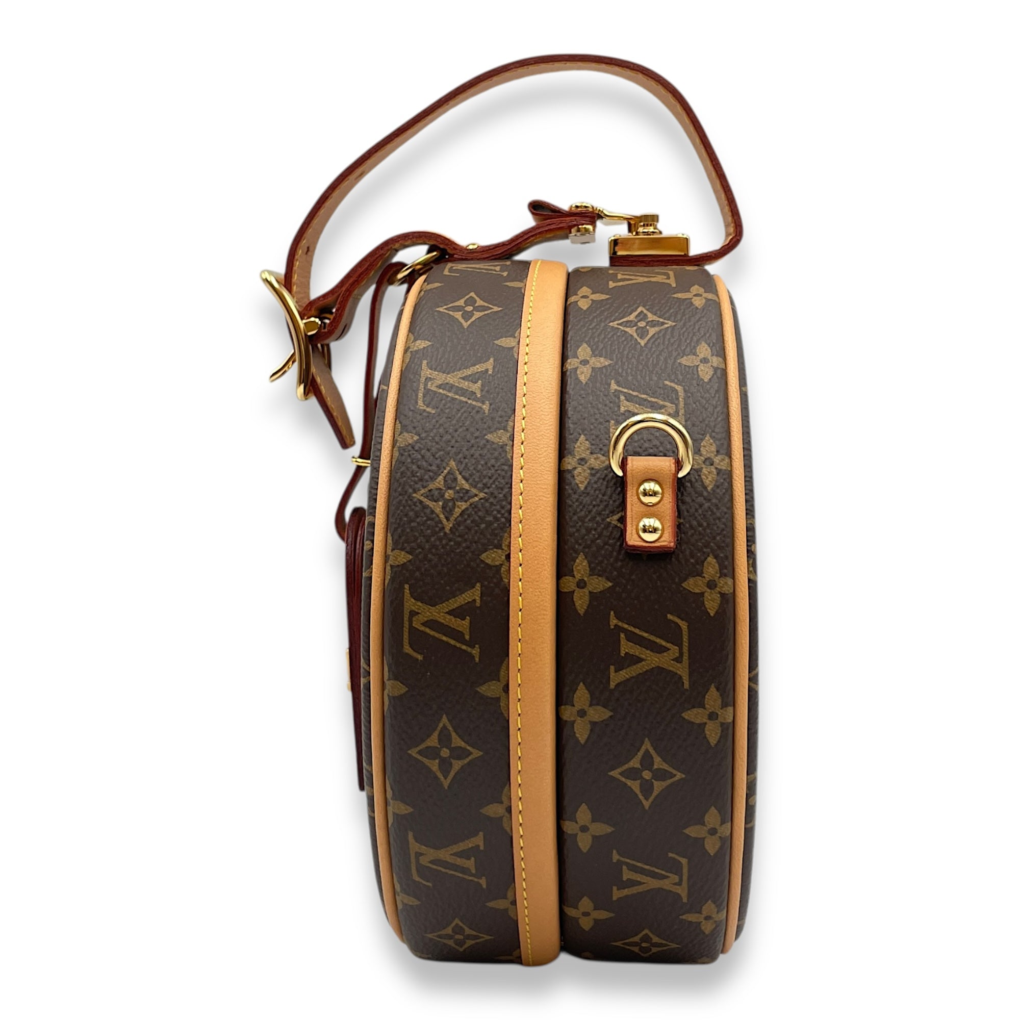 Petite Boite Chapeau Brown Monogram Crossbody Bag in Canvas, Gold hardware