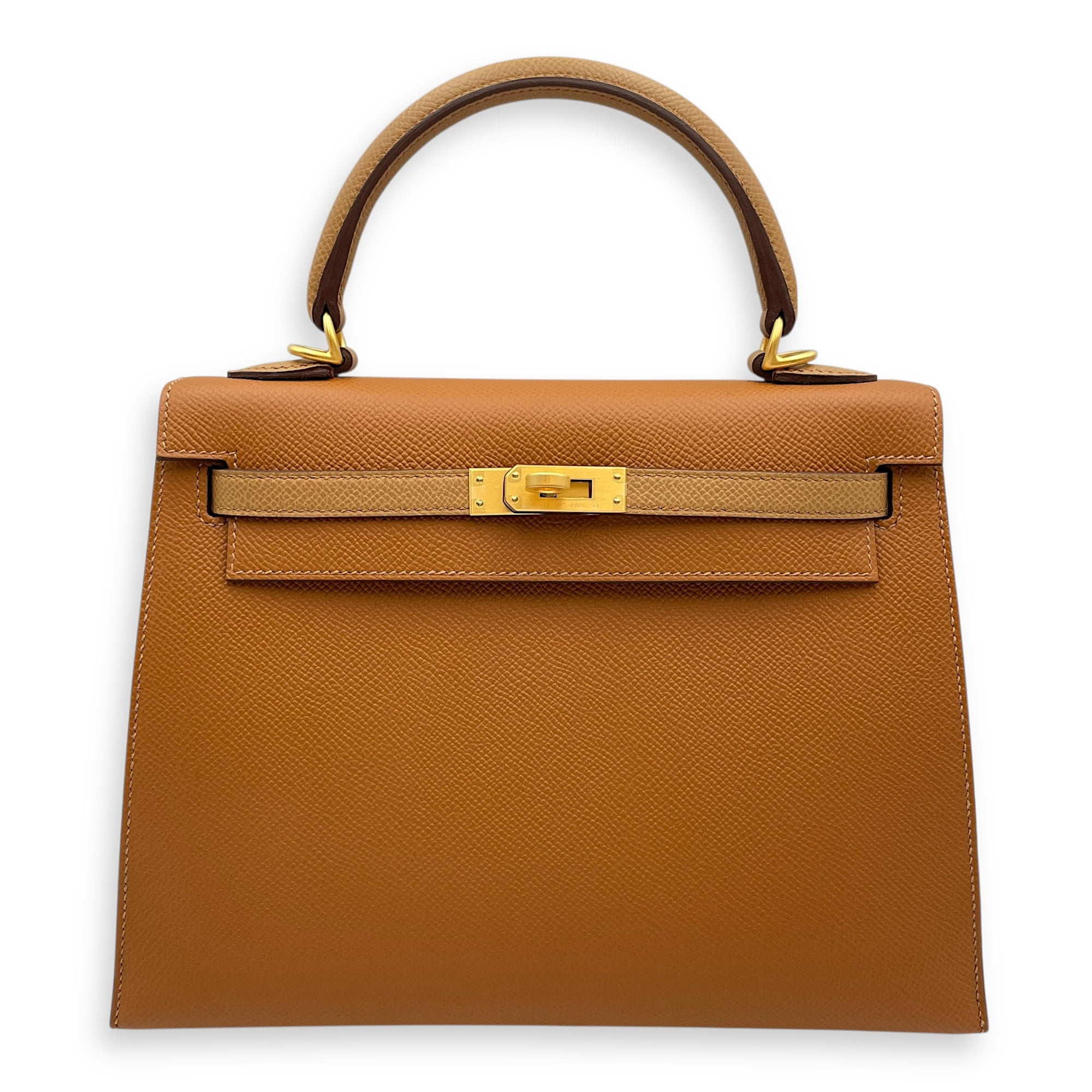 HSS Sellier Kelly 25 Gold/Biscuit in Epsom, Brushed Gold hardware