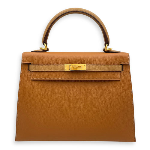 HSS Sellier Kelly 25 Gold/Biscuit in Epsom, Brushed Gold hardware