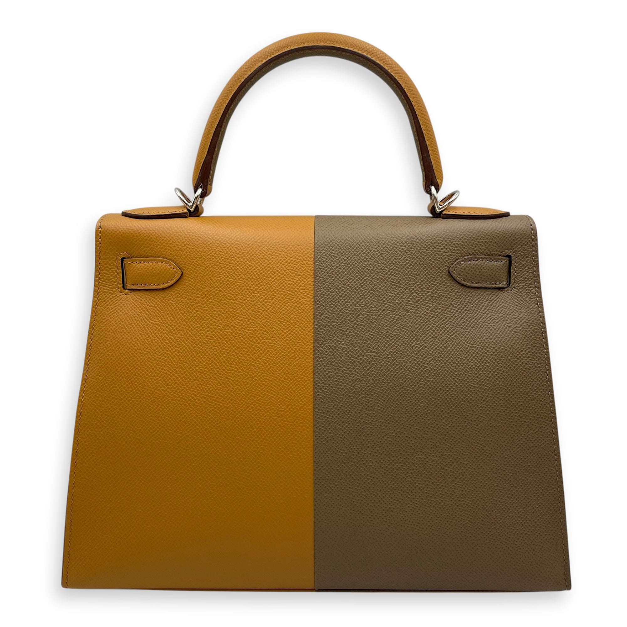 Casaque Sellier Kelly 28 Sesame/Etoupe/Blue Indigo in Epsom, Palladium hardware
