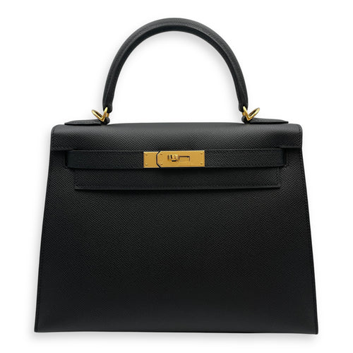 Sellier Kelly 28 Black in Epsom, Gold hardware